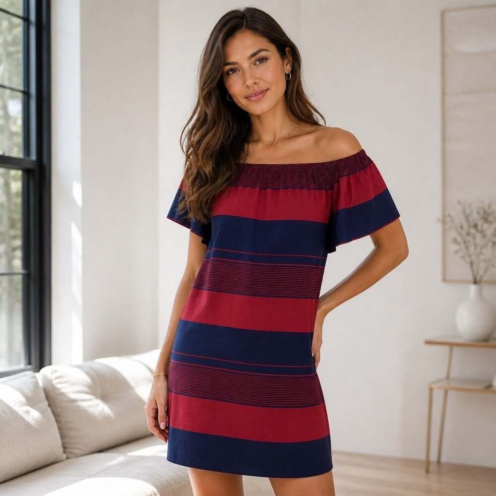 Sugar + Lips Striped Off-The-Shoulder Mini Dress, Women's Size M